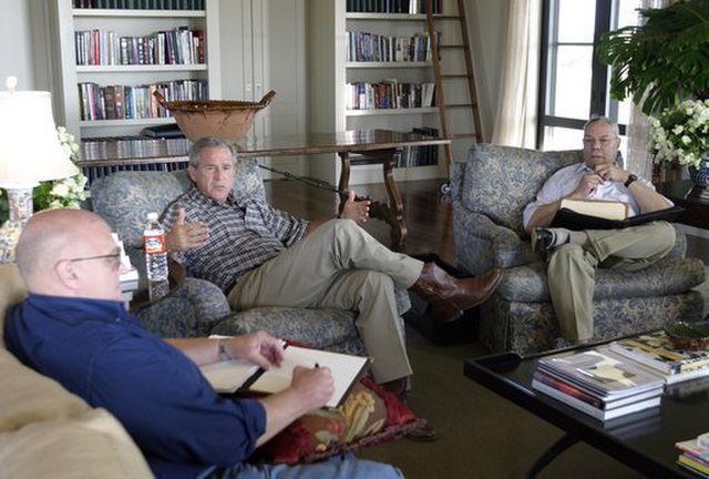 Armitage with President George W. Bush and Secretary of State Colin Powell, August 6, 2003