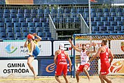 Deutsch: Beachhandball Europameisterschaften 2019 (Beach handball Euro); Tag 3: 4. Juli 2019 – Männer, Hauptrunde Gruppe II, Polen-Ukraine 2:0 (24:13, 23:22) English: Beach handball Euro; Day 3: 4 July 2019 – Men Main Round Group II – Poland-Ukraine 2:0 (24:13, 23:22)