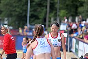 Deutsch: Beachhandball Europameisterschaften 2019 (Beach handball Euro); Tag 2: 3. Juli 2019 – Frauen, Vorrunde Gruppe D, Dänemark-Russland 2:0 (21:16, 18:12) English: Beach handball Euro; Day 2: 3 July 2019 – Women Preliminary Round Group D – Denmark-Russia 2:0 (21:16, 18:12)