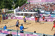 Deutsch: Bachhandball bei den Olympischen Jugendspielen 2018; Tag 3, 9. Oktober 2018; Jungs, Vorrunde, Gruppe B - Argentinien-Mauritius 2:1 English: Beach handball at the 2018 Summer Youth Olympics at 9 October 2018 – Boys Preliminary Round Group B‎ – Argentina-Mautitius 2:1