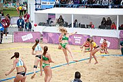 Deutsch: Beachhandball bei den Olympischen Jugendspielen 2018; Tag 5, 10. November 2018; Mädchen, Hauptrunde - Ungarn-Argentinien 1:2 English: Beach handball at the 2018 Summer Youth Olympics at 11 October 2018 – Girls Main Round – Hungary-Argentina 1:2