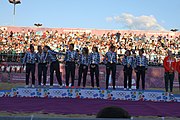 Deutsch: Beachhandball bei den Olympischen Jugendspielen 2018 in Buenos Aires; Tag 7, 13. Oktober 2018; Medaillenzeremonie Mädchen - Gold: Argentinien, Silber: Kroatien, Bronze: Ungarn English: Beach handball at the 2018 Summer Youth Olympics in Buenos Aires at 13 October 2018 – Medal Ceremony Girls - Gold: Argentina, Silver: Croatia, Bronze: Hungary Español: Handball de playa en los Juegos Olimpicos de la Juventud Buenos Aires 2018 en 13 de octubre de 2018 – Medalla Ceremonia para niñas - Oro: Argentina, Plata: Croacia, Bronce: Hungría