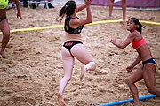 Deutsch: Beachhandball bei den Olympischen Jugendspielen 2018; Tag 6, 12. Oktober 2018; Mädchen, Hauptrundenspiel – Chinesisch Taipei (Taiwan)-Paraguay 0:2 English: Beach handball at the 2018 Summer Youth Olympics at 12 October 2018 – Girls Main Round – Chinese Taipei (Taiwan)-Paraguay 0:2