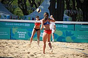 Deutsch: Beachvolleyball bei den Olympischen Jugendspielen 2018; Tag 8, 14. Oktober 2018; Mädchen, Achtelfinale – Bolivien-Puerto Rico 0:2 (18–21/18–21 ) English: Beach volleyball at the 2018 Summer Youth Olympics at 14 October 2018 – Girls Round of 16 – Bolivia-Puerto Rico 0:2 (18–21/18–21 )