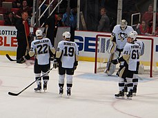 Mouillierat during his tenure with the Penguins. Beau Bennett and Kael Mouillierat, Detroit Red Wings vs. Pittsburgh Penguins, Joe Louis Arena, Detroit, Michigan (21677122146).jpg