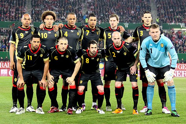 Van Buyten, top right, with the national team against Austria in 2011