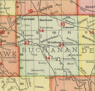 Shady Grove in west-central Buchanan County, Iowa, in 1903 Buchanan County Iowa 1903.png