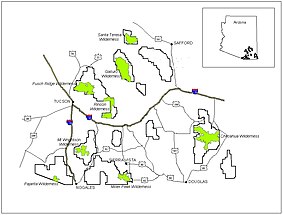 نقشه جنگل‌ها و پارک‌های ملی جنوب آریزونا