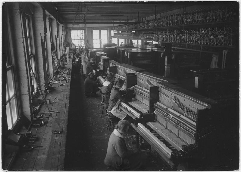 File:Cable Piano Company. Row of girl key fitters. Operation in manufacturing of pianos. - NARA - 522860.tif