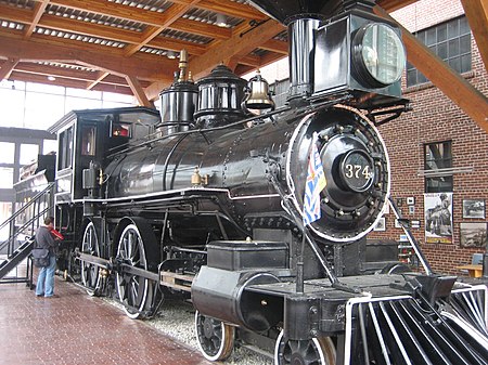 Engine 374, the first passenger train to arrive in Vancouver on the transcontinental railway in 1886. Canadian steam.jpg