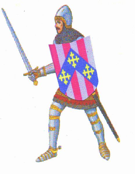 Illustration of a medieval knight bearing a Carpenter coat of arms.