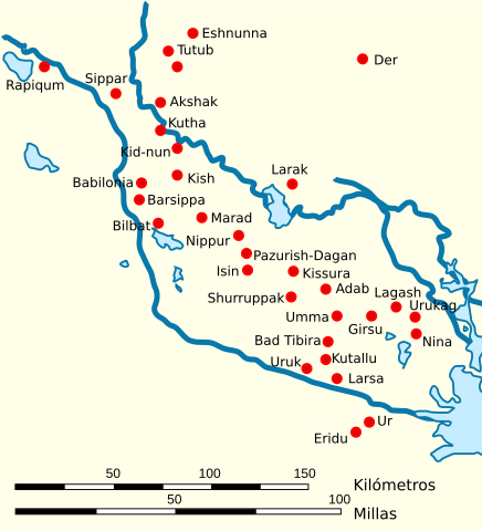 Situación de las ciudades de la antigua Mesopotamia