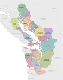 Distribution area of the Coast Salish languages Coast Salish language map.svg