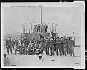 USS "Lehigh" on the James River Virginia, showing dents in the monitor's turret armor made by Confederate cannon shot [US National Archives] Crew of Monitor on James River, Virginia - NARA - 524442.jpg