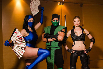 Cosplayers of Kitana, Reptile, and Sonya Blade at Dragon Con 2012