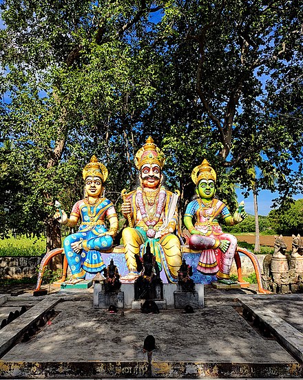 Dravidian folk deity Ayyanar with two wives