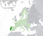 Map showing Portugal in Europe