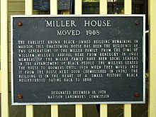 Miller House historical plaque, September 2012 East Dayton Street Historic District - plaque at 647 E. Dayton Street.JPG