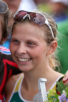 Emma Jackson winning the silver medal at the World Series mountain triathlon in Kitzbuhel, 2013. Emma Jackson Kitzbuhel2013.jpg