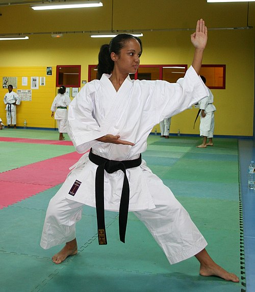 2005 cadet world karate champion Emmanuelle Fumonde performing a kata.