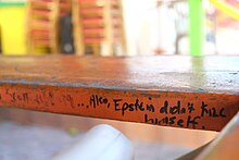 "Epstein didn't kill himself" graffiti Epstein graffiti (49414063308).jpg