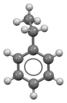 Ball-and-stick model of the ethylbenzene molecule