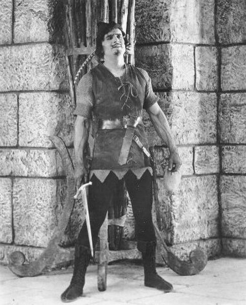 Douglas Fairbanks as Robin Hood; the sword he is depicted with was common in the oldest ballads