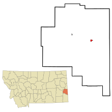 Fallon County Montana beépített és be nem épített területek Baker Highlighted.svg