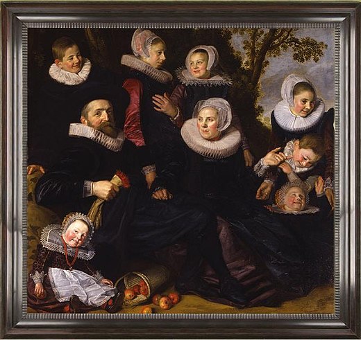 Burgerlijke cultuur in de zeventiende eeuw: familieportret van het gezin van lakenhandelaar Gijsbert Claesz. van Campen door Frans Hals. Olieverf op doek, ca. 1620, Museo de Arte de Toledo.