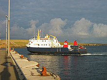MV Earl Thorfinn arrives at Westray. Orkney Ferries operate a fleet of inter-island ferries. Ferry at Whale Geo pier, Westray - geograph.org.uk - 33804.jpg
