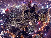 The city's Financial District in Downtown Toronto at night. Financial District, Toronto.jpg