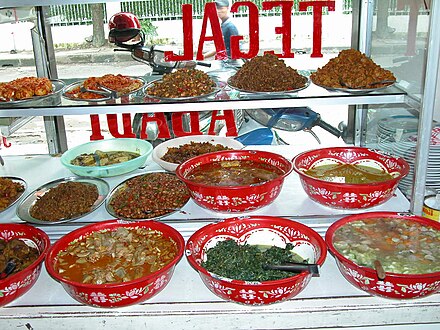 Javanese dishes served at a Warteg.