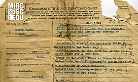 A portion of the original cameraman's information sheet for Fox News story 4914, which covered the Chicago Black Socks trial in 1920. The cameraman, Harry Birch, was Fox News' first Chicago staff cameraman. FoxNewsDopeSheet4914.jpg