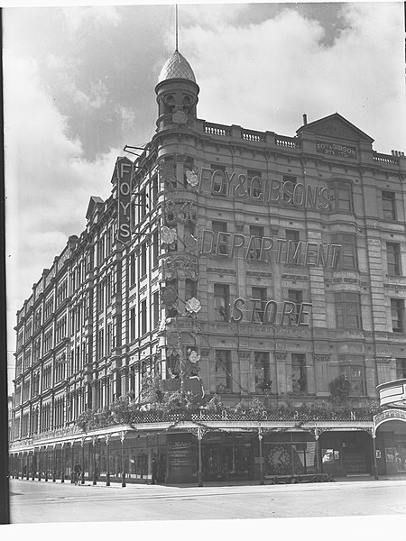 Foy and Gibson's department store (formerly the Grand Central Hotel), decorated for the centenary of Adelaide in 1936