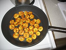 Plantains being fried