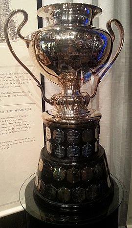 The G. P. Bolton Memorial Trophy was awarded to the champion of senior ice hockey in Eastern Canada, and was named for the first president of the MAHA. G. P. Bolton Memorial Trophy.jpg