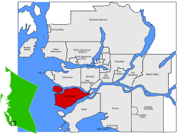 Location of Richmond within the Greater Vancouver Area in British Columbia