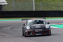 Giardelli in his debut race in Porsche Carrera Cup Suisse 2020 driving the Porsche 911 GT3 Cup on the Mugello Circuit. Giardelli Porsche Cup Mugello 2020.jpg