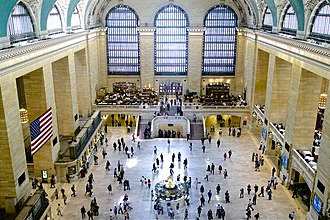 Grand Central Terminal in New York City is the largest station by number of platforms, with 44 on two levels. Grand Central Terminal Main Concourse May 2014 - 2.jpg