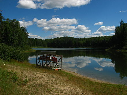 Canoes at Green Lake, one of 22 lakes in Kettle Lakes Provincial Park