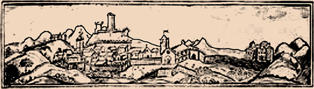 Malaucène e o mosteiro Groseau, gravura do século 16