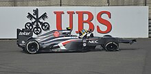 Esteban Gutierrez exiting his stranded Sauber C32 Gutierrez china 2013.jpg