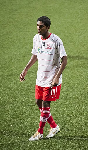 Hariss Harun playing for the LionsXII against Kelantan FA in a Malaysia Super League match, Jalan Besar Stadium, Singapore - 20120110.jpg