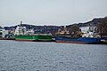 English: Norwegian cargo ships Havila Favour (IMO 9182344) and Panamanian cargo ship Vestland (IMO 8127268) in Bergen, Norway.