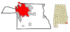 Houston County Alabama Incorporated and Unincorporated areas Dothan Highlighted.svg