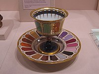 Goblet and saucer, Sorgenthal period 1804, showing the range of colours in use.