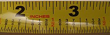 Measuring tape capable of measuring down to
.mw-parser-output .frac{white-space:nowrap}.mw-parser-output .frac .num,.mw-parser-output .frac .den{font-size:80%;line-height:0;vertical-align:super}.mw-parser-output .frac .den{vertical-align:sub}.mw-parser-output .sr-only{border:0;clip:rect(0,0,0,0);clip-path:polygon(0px 0px,0px 0px,0px 0px);height:1px;margin:-1px;overflow:hidden;padding:0;position:absolute;width:1px}
1/32 in (0.794 mm) Inch tape.jpg