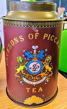 A vintage tea canister with the Jackson's of Piccadilly brand JACKSON OF PICCADILLY TEA TIN.jpg