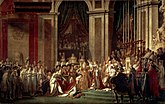 אחד הניסיונות החשובים בעת החדשה שנעשו לאיחודה של אירופה תחת מנהיגות אחת, היה ניסיונה של הקיסרות הצרפתית במסגרת המלחמות הנפוליאוניות. בתמונה: ציורו של דויד (1807), המתאר את הכתרת נפוליאון לקיסר