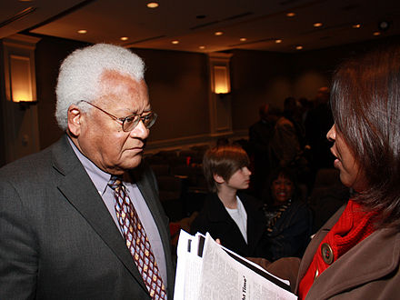 Lawson in 2010 talking with an audience member following a panel discussion on the Nashville sit-ins